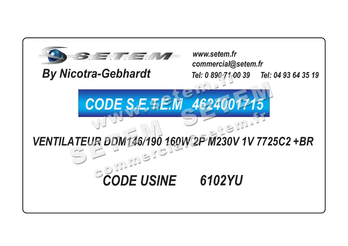 4624001715-VENTILATEUR NICOTRA GEBHARDT DDM146/190 160W 2P M230V 1V 7725C2 +BR *6102YU* 3