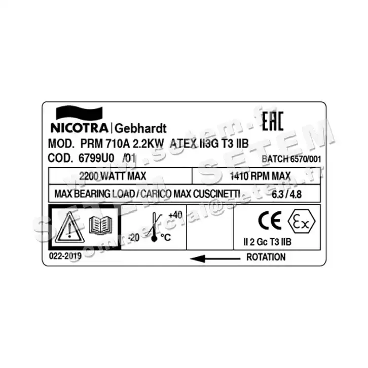 4624001719-VENTILATEUR NICOTRA GEBHARDT PRM710 2,20KW 4P T230/400V II3GT3IIB *6799U0* 3