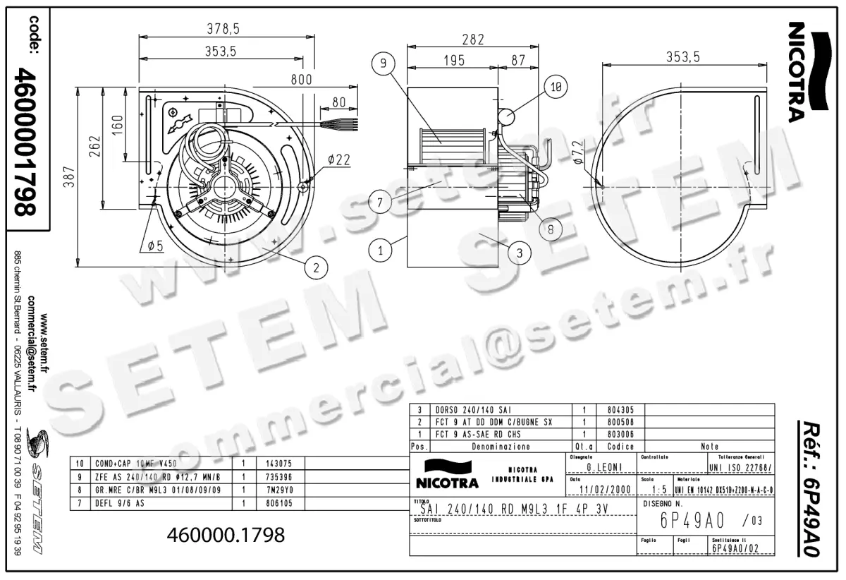 4624001798-VENTILATEUR NICOTRA GEBHARDT SAI240/140RD 420W 4P M230V 3V M9P6 *6P49A0* 2