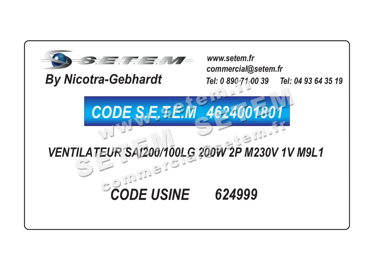 4624001801-VENTILATEUR NICOTRA GEBHARDT SAI200/100LG 200W 2P M230V 1V M9L1 *624999* 2