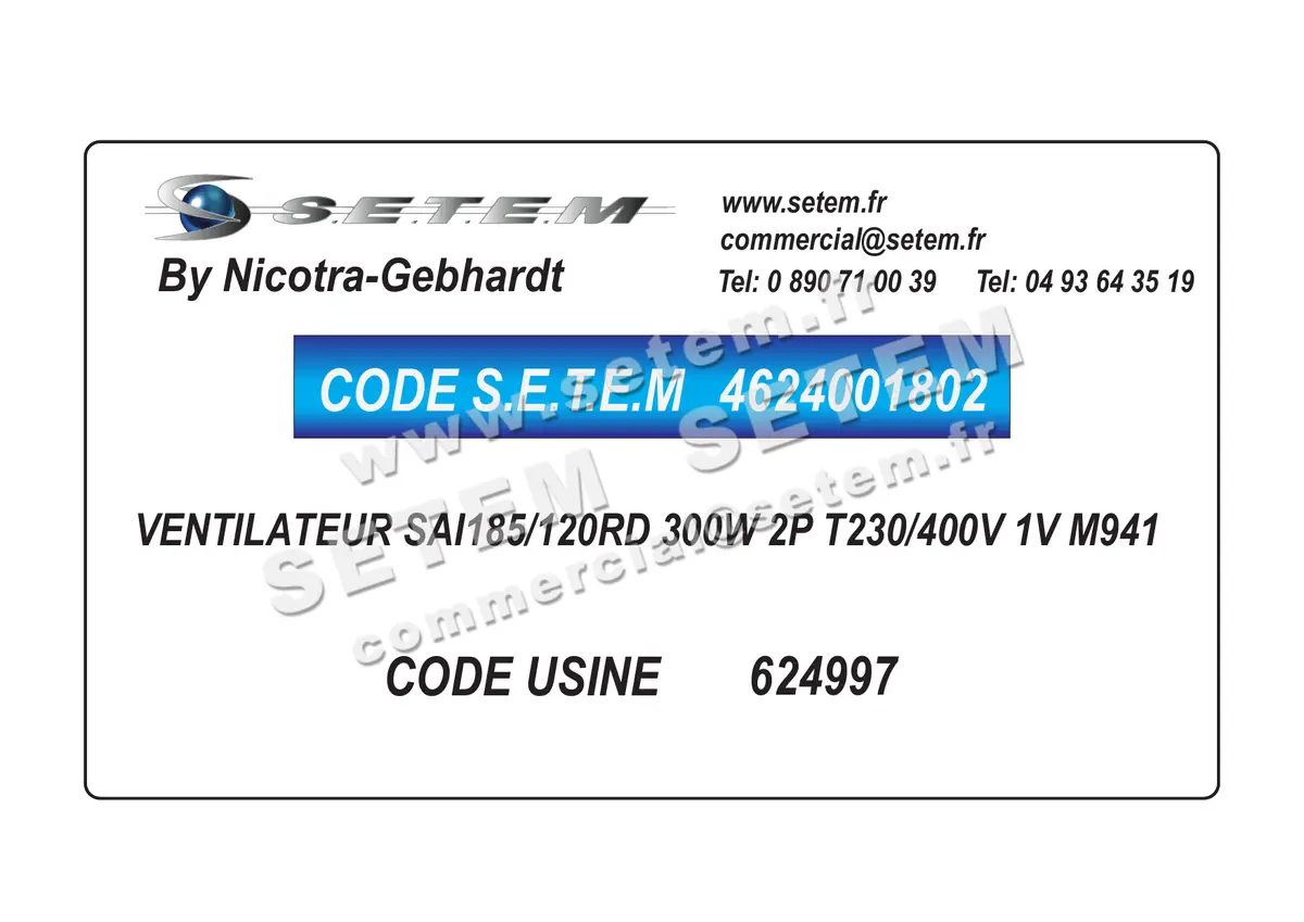 4624001802-VENTILATEUR NICOTRA GEBHARDT SAI185/120RD 300W 2P T230/400V 1V M941 *624997* 2