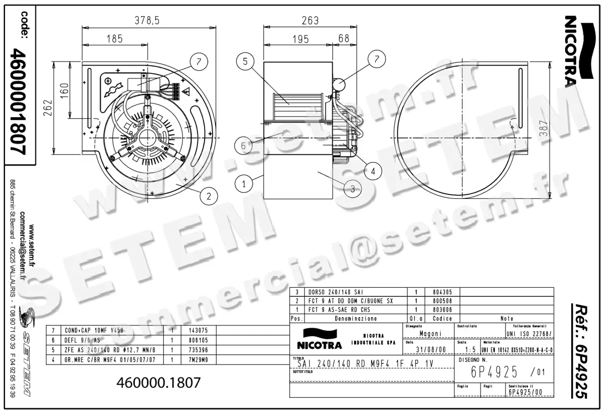 4624001807-VENTILATEUR NICOTRA GEBHARDT SAI240/140RD 300W 4P M230V 1V M9F4 *6P4925* 2