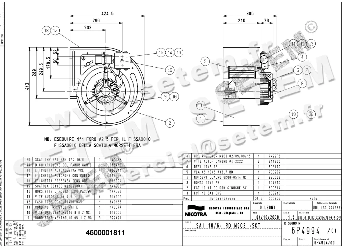 4624001811-VENTILATEUR NICOTRA GEBHARDT SAI10/6RD 550W 4P M230V 3V M9C3 +BB+PI *6P4994*