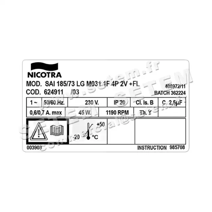 4624001825-VENTILATEUR NICOTRA GEBHARDT SAI185/73LG 45W 4P M230V 2V M031 +BR *624911* 4