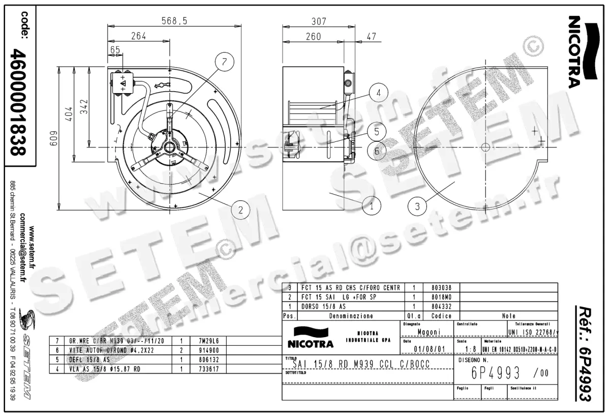4624001838-VENTILATEUR NICOTRA GEBHARDT SAI15/8RD 1300W 6P T230/400V 1V M939 *6P4993* 2