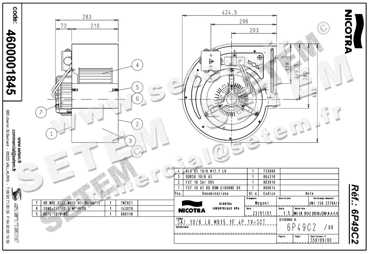 4624001845-VENTILATEUR NICOTRA GEBHARDT SAI10/6LG 550W 4P M230V 1V M915 +BB *6P49C2* 2