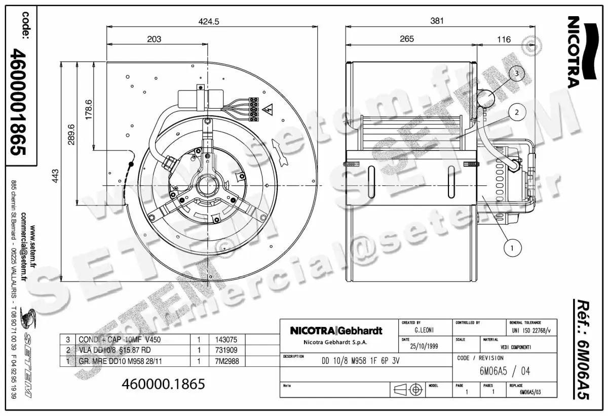 4624001865-VENTILATEUR NICOTRA GEBHARDT DD10/8 500W 6P M230V 3V M958 *6M06A5* 2