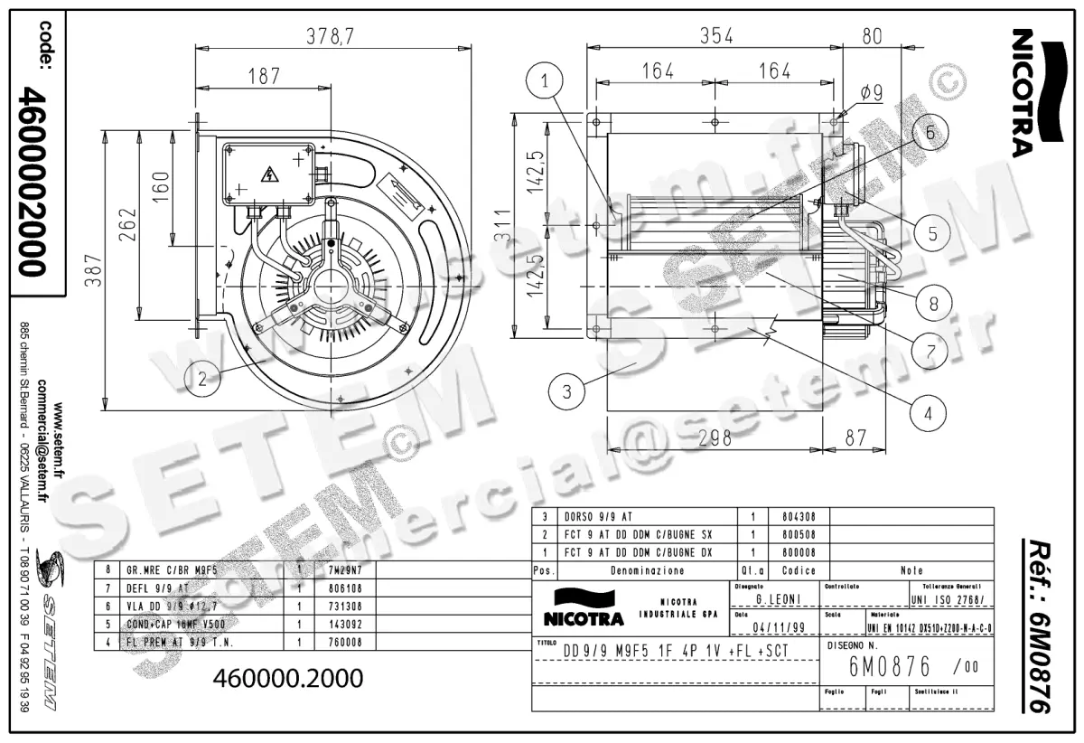 4624002000-VENTILATEUR NICOTRA GEBHARDT DD9/9 550W 4P M230V 1V M9F5 +BR+BB *6M0876* 2