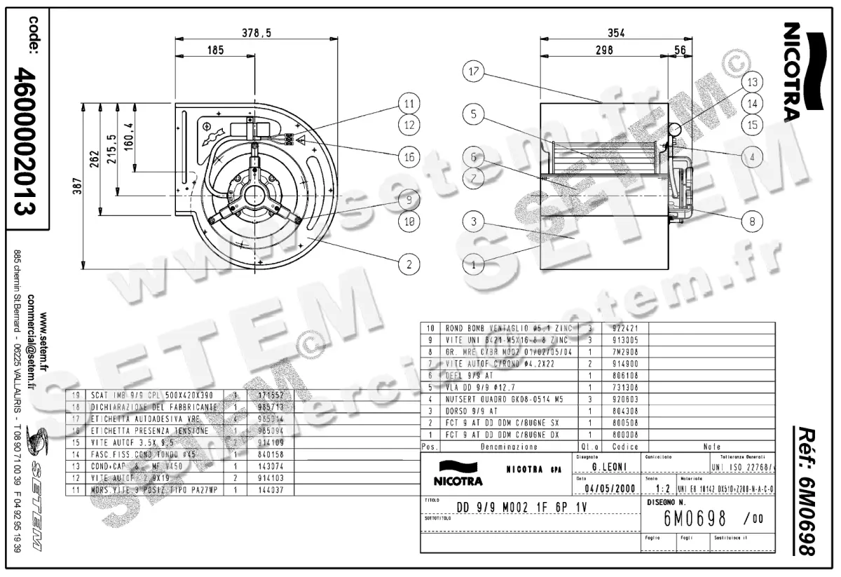 4624002013-VENTILATEUR NICOTRA GEBHARDT DD9/9 245W 6P M230V 1V M002 *6M0698* 2