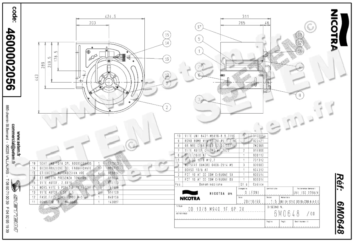 4624002056-VENTILATEUR NICOTRA GEBHARDT DD10/8 245W 6P M230V 3V M940 *6M0648* 2