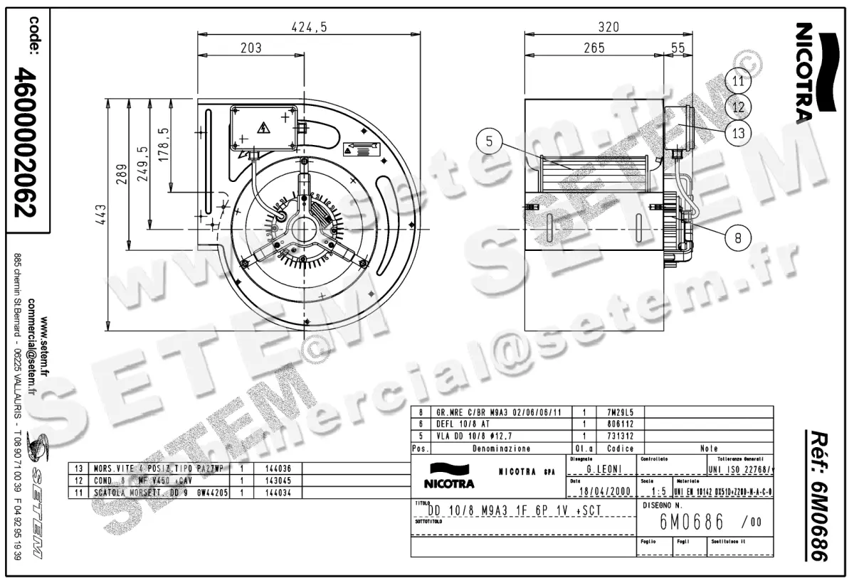 4624002062-VENTILATEUR NICOTRA GEBHARDT DD10/8 245W 6P M230V 1V M9A3 +BB *6M0686* 2