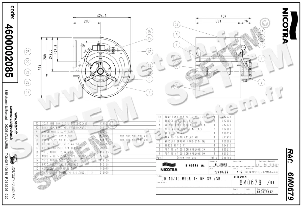4624002085-VENTILATEUR NICOTRA GEBHARDT DD10/10 500W 6P M230V 3V M958 +PI *6M0679* 2