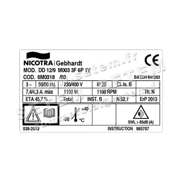 4624002092-VENTILATEUR NICOTRA GEBHARDT DD12/9 1100W 6P T230/400V 1V M003 *6M0318* 3