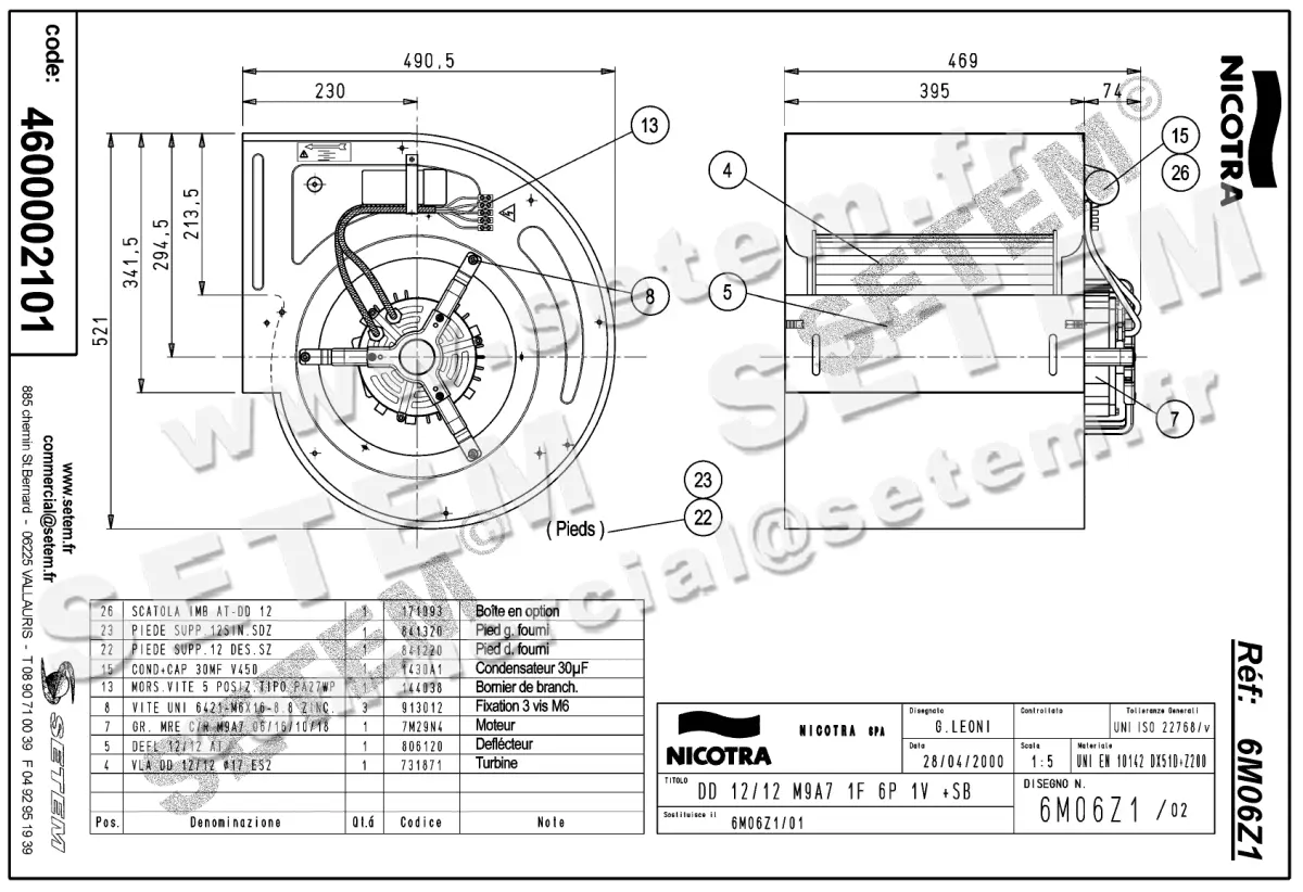 4624002101-VENTILATEUR NICOTRA GEBHARDT DD12/12 515W 6P M230V 1V M9A7 +PI *6M06Z1*