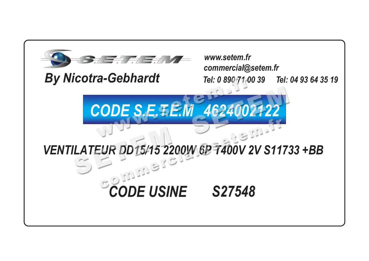 4624002122-VENTILATEUR NICOTRA GEBHARDT DD15/15 2200W 6P T400V 2V S11733 +BB *S27548*