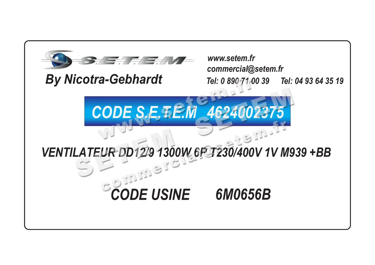 4624002375-VENTILATEUR NICOTRA GEBHARDT DD12/9 1300W 6P T230/400V 1V M939 +BB *6M0656B*