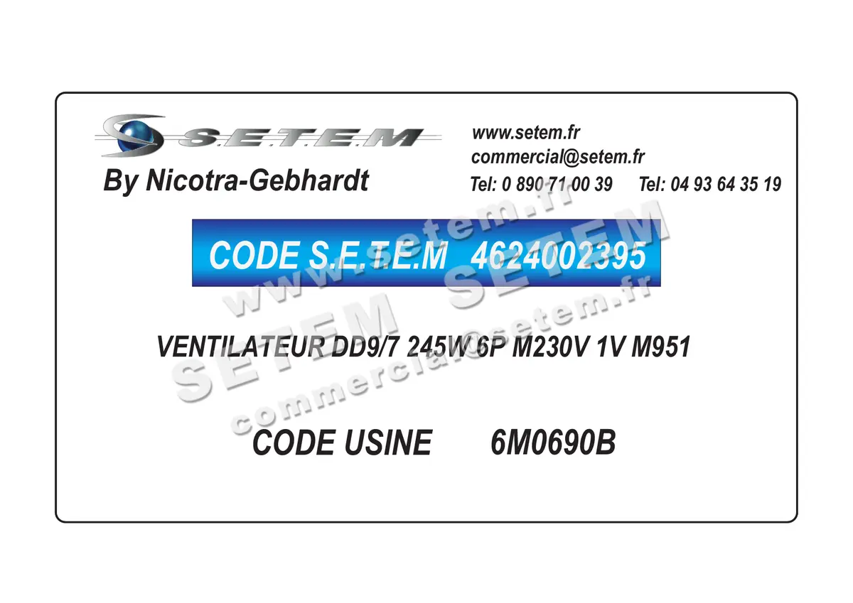 4624002395-VENTILATEUR NICOTRA GEBHARDT DD9/7 245W 6P M230V 1V M951 *6M0690B*