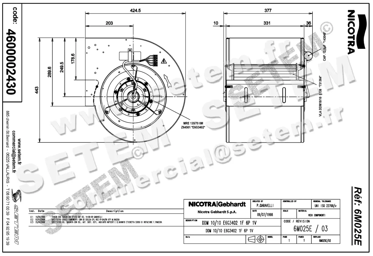 4624002430-VENTILATEUR NICOTRA GEBHARDT DDM10/10 250W 6P M230V 1V E6G3402 *6M025E* 2