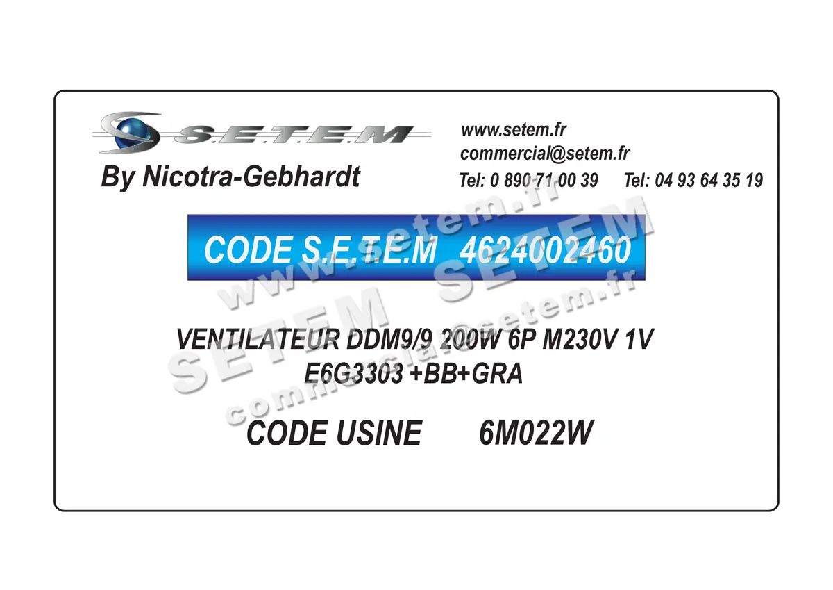 4624002460-VENTILATEUR NICOTRA GEBHARDT DDM9/9 200W 6P M230V 1V E6G3303 +BB+GRA *6M022W*
