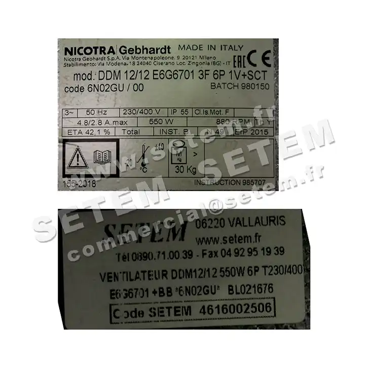 4624002506-VENTILATEUR NICOTRA GEBHARDT DDM12/12 550W 6P T230/400V 1V E6G6701 +BB *6N02GU* 3