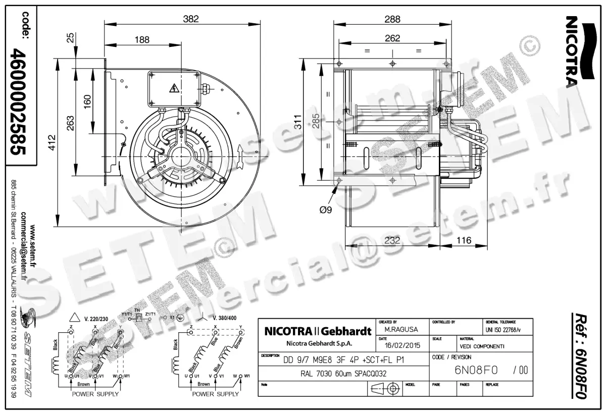 4624002585-VENTILATEUR NICOTRA GEBHARDT DD9/7 736W 4P T230/400V 1V M9E8 +BR+BB *6N08F0* 2