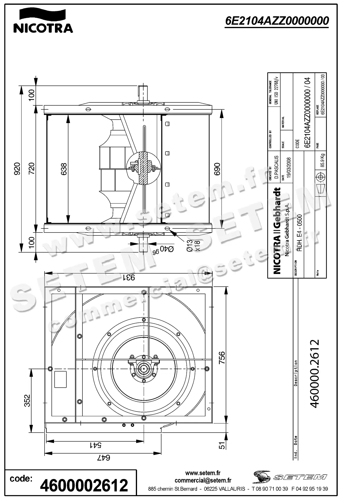 4624002612-VENTILATEUR NICOTRA GEBHARDT RDH.E4.0500 *6E2104AZZ0000000* 2