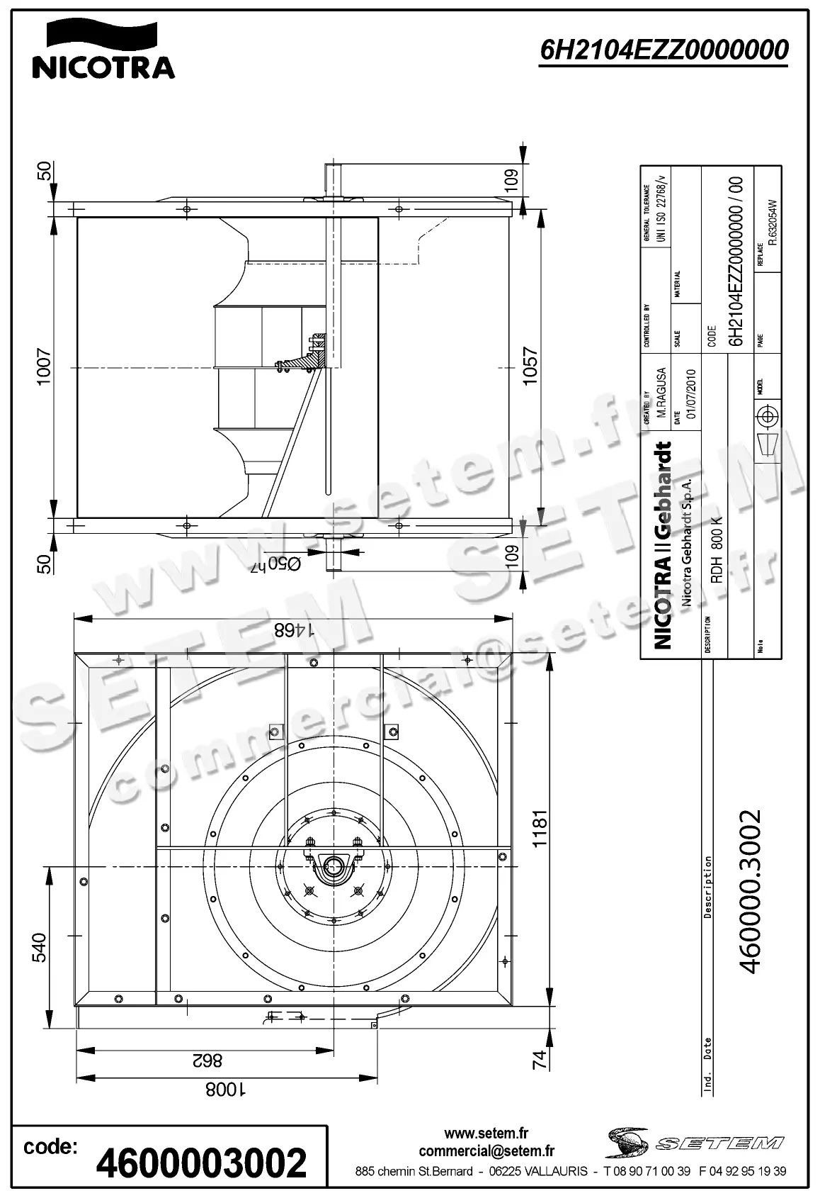 4624003002-VENTILATEUR NICOTRA GEBHARDT RDH800K *6H2104EZZ0000000* 2
