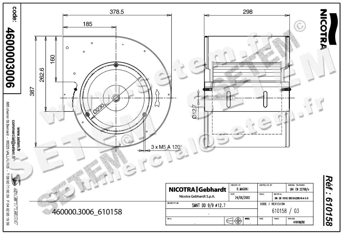 4624003006-ENSEMBLE VOLUTE/TURBINE NICOTRA GEBHARDT SMNT DD9/9 A12.7 *610158* 2