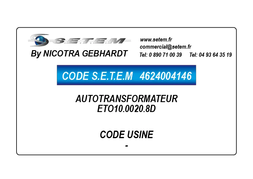 4624004146-AUTOTRANSFORMATEUR ETO10.0020.8D NICOTRA GEBHARDT