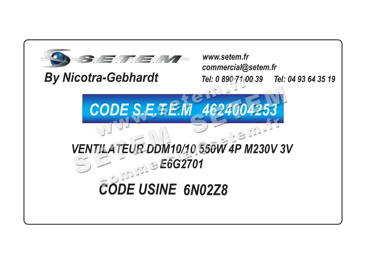 4624004253-VENTILATEUR NICOTRA GEBHARDT DDM10/10 550W 4P M230V 3V E6G2701 *6N02Z8*