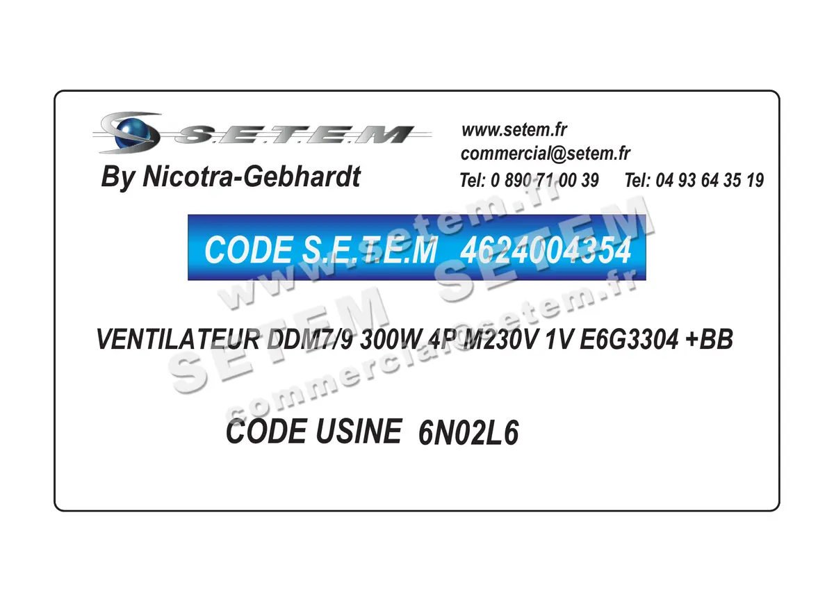 4624004354-VENTILATEUR NICOTRA GEBHARDT DDM7/9 300W 4P M230V 1V E6G3304 +BB *6N02L6* 2