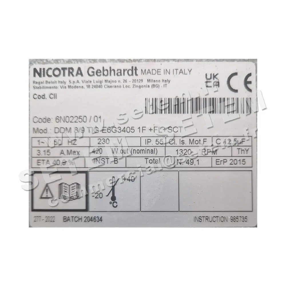 4624005026-VENTILATEUR NICOTRA GEBHARDT DDMP8/9TIG 420W 4P M230V 1V E6G3405 +BR+BB *6N02250* 3
