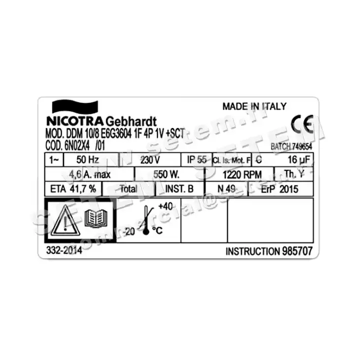 4624005027-VENTILATEUR NICOTRA GEBHARDT DDM10/8 550W 4P M230V 1V E6G3604 +BB *6N02X4* 3