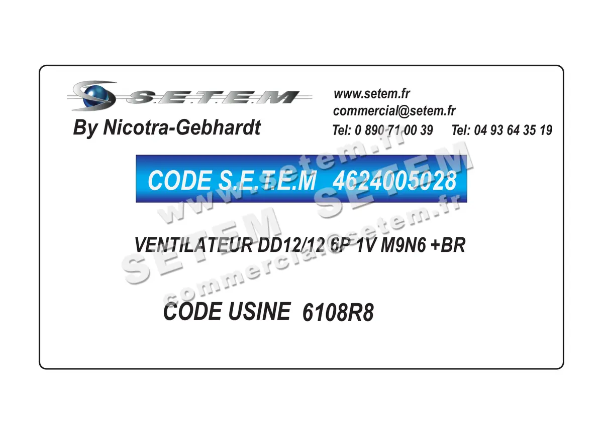 4624005028-VENTILATEUR NICOTRA GEBHARDT DD12/12 6P 1V M9N6 +BR *6108R8* 2