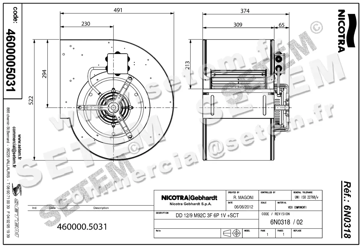 4624005031-VENTILATEUR NICOTRA GEBHARDT DD12/9 1100W 6P T230/400V 1V M92C +BB *6N0318* 2