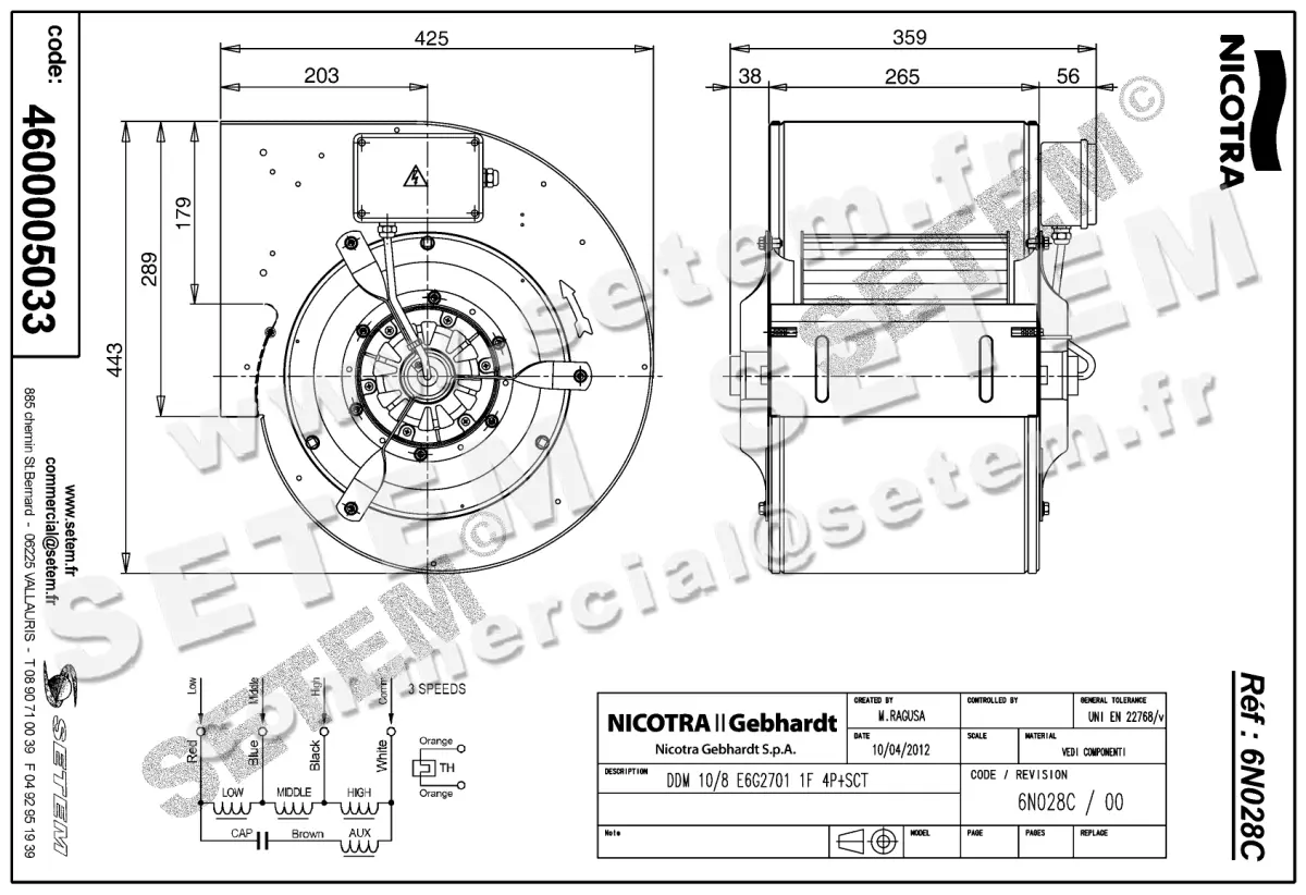 4624005033-VENTILATEUR NICOTRA GEBHARDT DDM10/8 550W 4P M230V 3V E6G2701 +BB *6N028C* 2