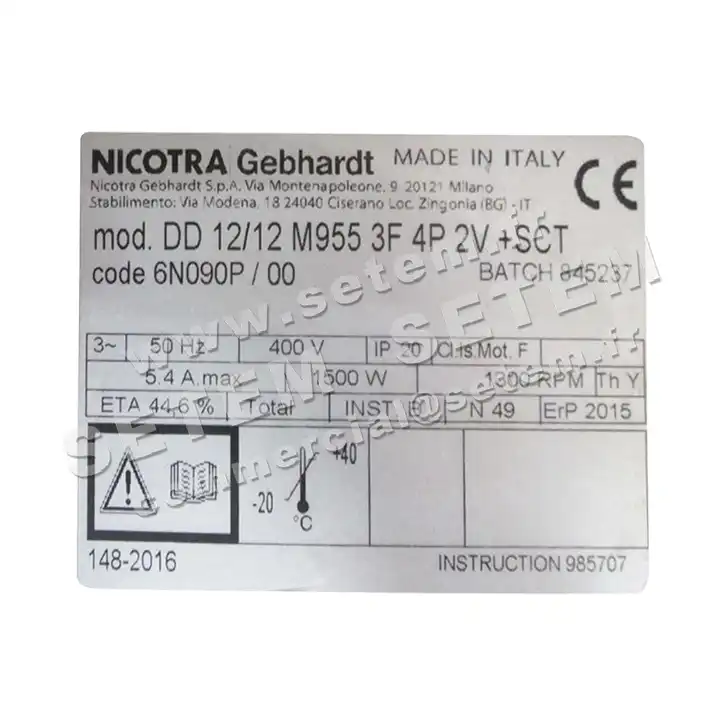 4624005036-VENTILATEUR NICOTRA GEBHARDT DD12/12 1500W 4P T400V 2V M955 +BB *6N090P* 3