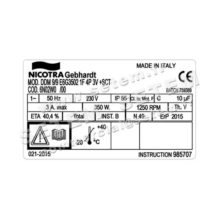 4624005037-VENTILATEUR NICOTRA GEBHARDT DDM9/9 350W 4P M230V 3V E6G3502 +BB *6N02W0* 3