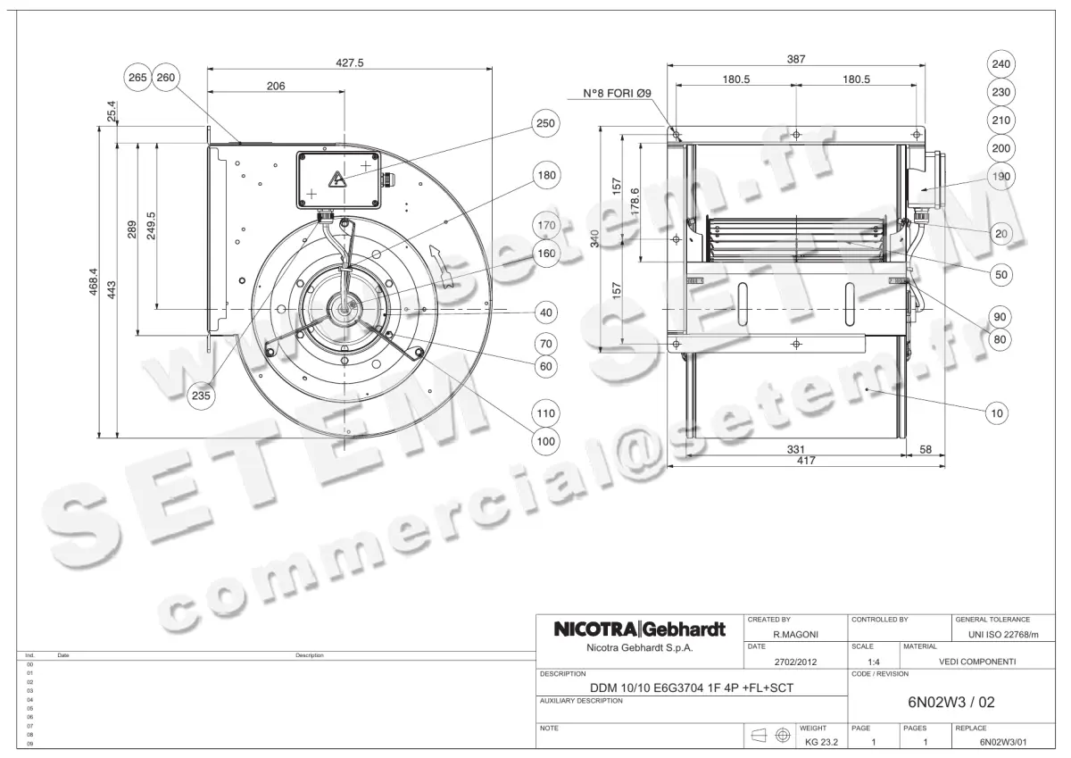 4624005043-VENTILATEUR NICOTRA GEBHARDT DDM10/10 600W 4P M230V 1V E6G3704 +BR+BB *6N02W3* 2