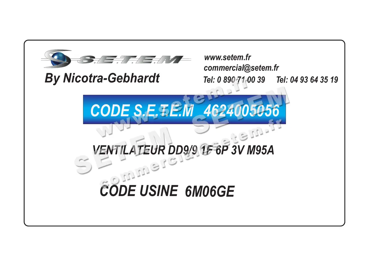 4624005056-VENTILATEUR NICOTRA GEBHARDT DD9/9 1F 6P 3V M95A *6M06GE* 2
