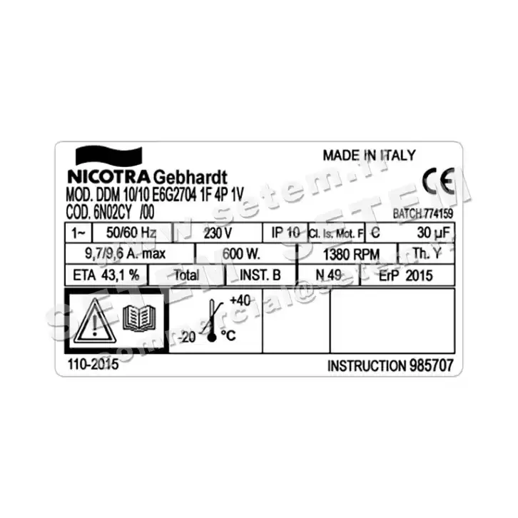 4624005057-VENTILATEUR NICOTRA GEBHARDT DDM10/10 600W 4P M230V 1V E6G2704 *6N02CY* 3