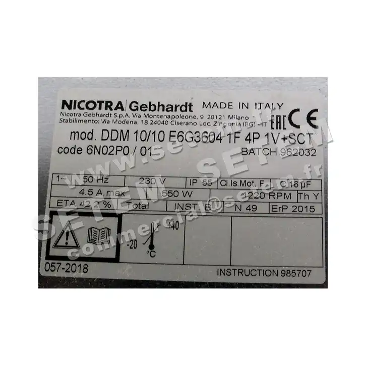 4624005063-VENTILATEUR NICOTRA GEBHARDT DDM10/10 550W 4P M230V 1V E6G3604 +BB *6N02P0* 2