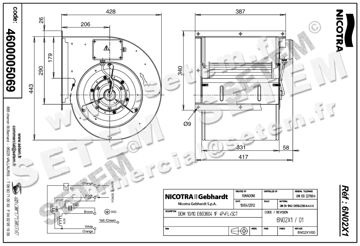 4624005069-VENTILATEUR NICOTRA GEBHARDT DDM10/10 550W 4P M230V 1V E6G3604 +BR+BB *6N02X1* 2