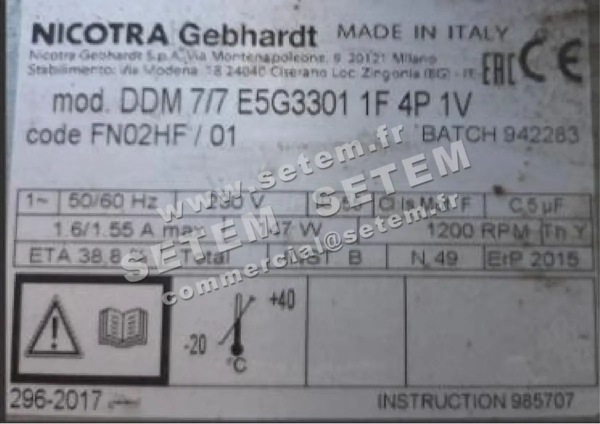 4624005077-VENTILATEUR NICOTRA GEBHARDT DDM7/7 147W 4P M230V 1V E5G3301 *FN02HF*