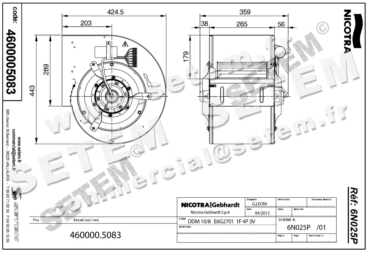 4624005083-VENTILATEUR NICOTRA GEBHARDT DDM10/8 550W 4P M230V 3V E6G2701 *6N025P* 2