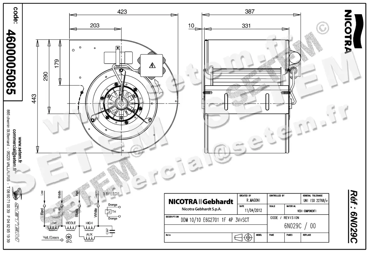 4624005085-VENTILATEUR NICOTRA GEBHARDT DDM10/10 550W 4P M230V 3V E6G2701 +BB *6N029C* 2