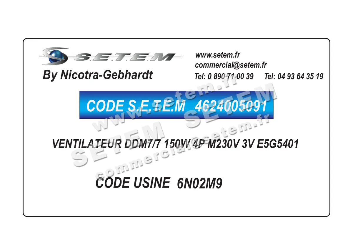 4624005091-VENTILATEUR NICOTRA GEBHARDT DDM7/7 150W 4P M230V 3V E5G5401 *6N02M9* 5