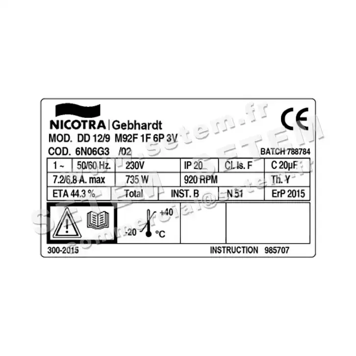 4624005093-VENTILATEUR NICOTRA GEBHARDT DD12/9 736W 6P M230V 3V M92F +PI *6N06G3* 3