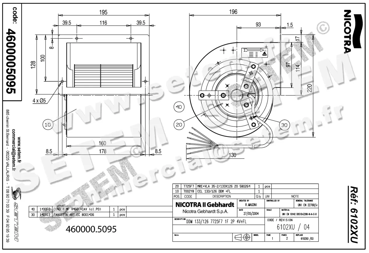 4624005095-VENTILATEUR NICOTRA GEBHARDT DDM133/126 60W 2P M230V 4V 7725F7 +BR *6102XU* 2