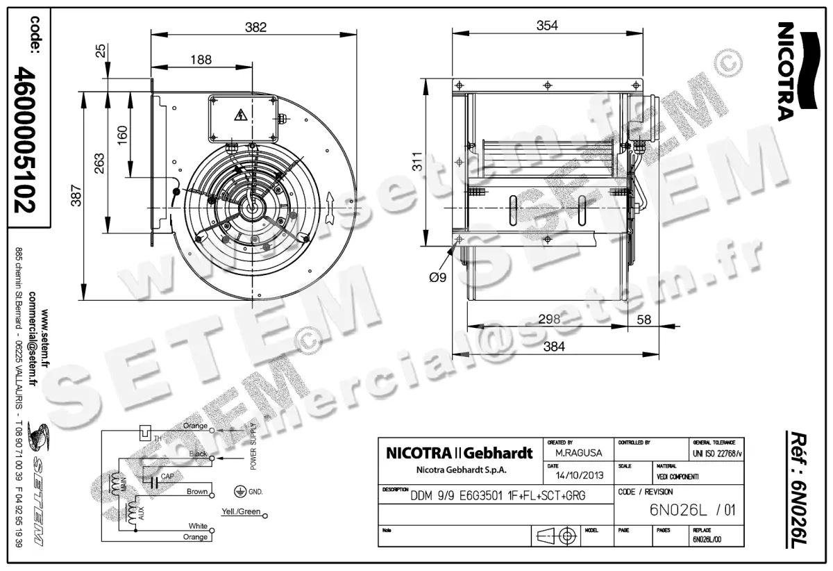 4624005102-VENTILATEUR NICOTRA GEBHARDT DDM9/9 550W 4P M230V 1V E6G3501 +BR+BB+GRA *6N026L* 2